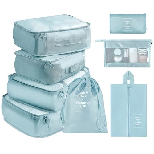 Compression Packing Cubes 8pcs, with Visible Mesh, Handle & Double Zipper