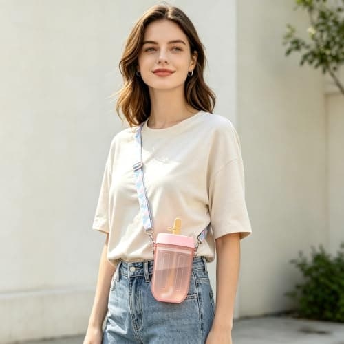Cute Water Bottle with Straw Hiking Activity City Tour Pink One Size — view 4