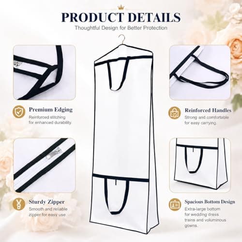 Hanging Wedding Dress Bag 180x60x30cm, Bridal Gown Garment Cover Storage Bag, Full Length Travel Protector for Bridal Dress, Long Clothes Storage Cover, Dust Proof Garment Bag with Zipper for Women — view 3