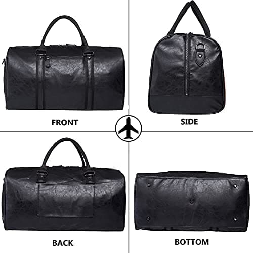 seyfocnia Oversized Duffle Travel Bag Waterproof Pu Leather Weekend Bag Large Carry On Large Carry On Hangbag for Mens or Women, Black — view 5