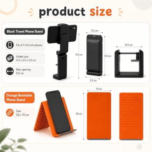 CAWRUKP 2PCS Silicone Phone Holder for Plane Travel, Mobile Phone Stand with Adjustable Design, Black and Orange Bendable Travel Accessories — view 2