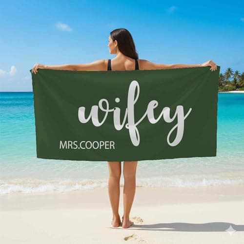 Print Maniacs Personalised Hubby and Wifey Beach Towel with Custom Name Microfibre Towel Large Quick Dry Lightweight Travel Towel Honeymoon Holiday Pool Gym Spa — view 5