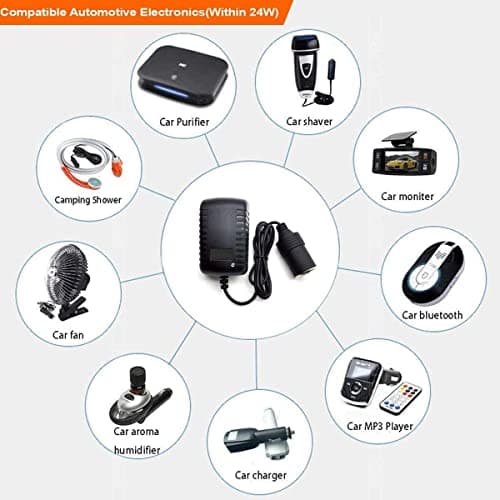 Power Adapter for Car Socket, Converts 110-240V to 12V, 2A Output, Black, for Road Trips, Camping — view 5