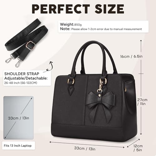 RAINSMORE Handbags for Women Waterproof Ladies Handbags PU Leather 13 Inch Women's Top-Handle Bags Medium Womens Shoulder Bags Fashion Tote Bag for Work Business Casual Black — view 4