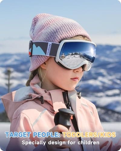 Findway Kids Ski Goggles,Kids Skiing Snow Goggles for Boys Girls Childrens,OTG 100% UV Protection Anti-fog for Ski Snowboard Ages 3-12,A Classic Silver — view 4