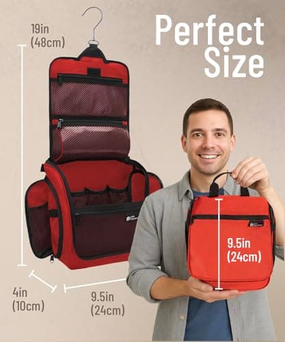 D&D Hanging Toiletry Bag for Men and Women. Travel Wash Bag. Large Travel Toiletry Bag Washbag for Makeup, Toiletries, and Cosmetics. Red — view 3