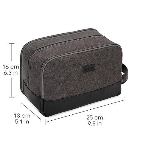 WANDF Toiletry Bag for Men, Travel Wash Bag with Handle, Water-Resistant Canvas Shaving Organiser, SBS Metal Zipper Dopp Kit for Makeup Bathroom Gym (Dark Grey) — view 6