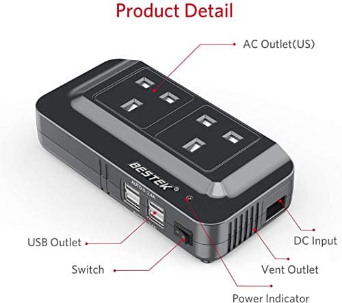 BESTEK Power Inverter 12V to 240V, 200W Car Voltage Converter Transformer with 3-Pin Sockets & 4-USB Ports for Charging Phones, Laptop, Tablets, GPS Units, TV, Camping Equipment — view 2