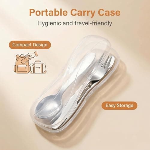 VANRA 3 Pieces Children Fork Spoon Knife Set with Travel Case for Lunch Box, 18/8 Stainless Steel Kids Silverware Flatware Set Kids Utensil Set for School (Fork Spoon Knife) — view 2