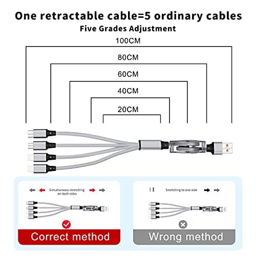 Amuvec Multi 4 in 1 Retractable Charger Cable, 3A Fast Phone Charging Cord — view 5