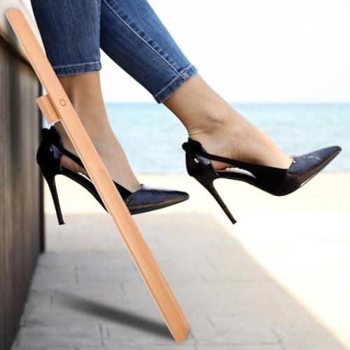 BESTonZON Long Handle Wooden Shoe Horn 55Cm for Seniors and Pregnant Women Beech Wood Shoe Helper Tool with Magnetic Tip Comfortable Fit for Men and Elderly — view 6