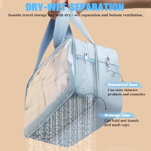 2 PCS Clear Toiletry Bag, Wet Dry Separation Wash Bag, Clear Ttravel Toiletries Bag, Waterproof Large Capacity Shower Bag, PU Makeup Bag with Handles for Women Girls — view 5