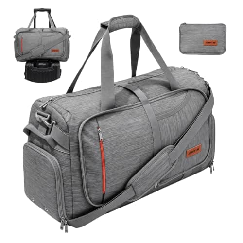 40L Foldable Duffle Bag, Water-Resistant Carry On Luggage for Travel, Airline Approved Underseat Cabin Bag & Gym Sports Bag with Shoe Compartment, Perfect Overnight, Weekend & Hospital Bag Grey