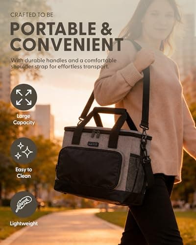 KEPLIN Insulated Cooler Bag 16L Waterproof & Leak Resistant with Shoulder Strap, Side & Front Pockets Portable Lunch Box for Picnic, Camping, Beach, Travel & BBQ, Outdoor Use, (30 x 23 x 23 cm), Grey — view 5