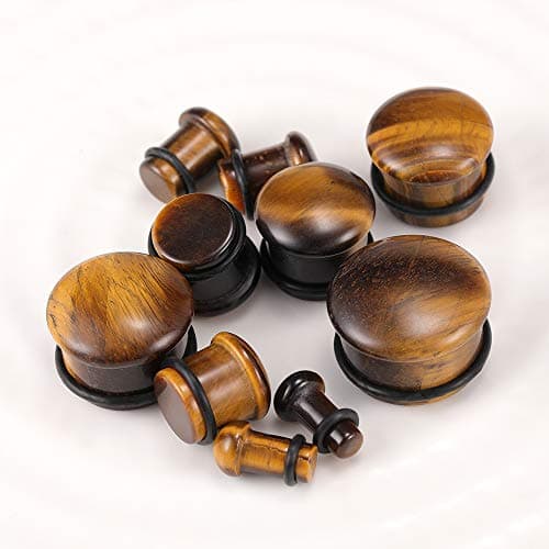 ZeSen Jewelry Tiger Eye Natural Stone Brown Ear Plugs Single Flare Ear Gauges Expander with O-Ring Body Piercing (Gauge=0g(8mm)) — view 3