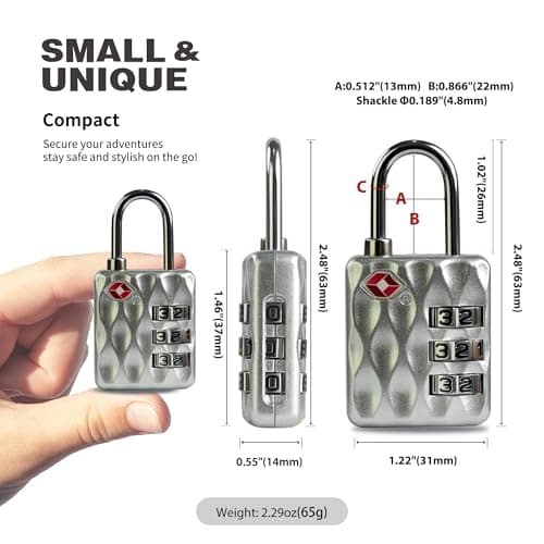 UP Security TSA-Approved Combination Padlock for Luggage & Travel - Durable, Resettable, Compact TSA Lock, Combo Lock for Suitcase, Cabinet, Gym Locker, Gun Case, Box (Silver+Silver) — view 3