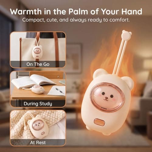 2 Pack Hand Warmers Rechargeable, 2 Heat Levels Cute Bear Design — view 4