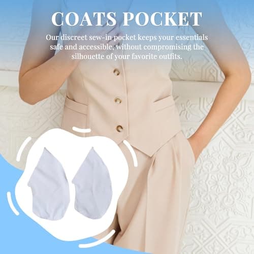 perfk 2x Sew in Side Pocket Clothing Inner Pocket, Lightweight Travel Security Pouch Clothes Accessory for Dress Trousers Skirt, White — view 4