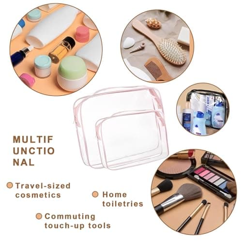 2 Pcs Clear Toiletry Bag, Pink Clear Wash Bags for Toiletries, PVC Waterproof Transparent Makeup Bags for Travel, Portable Transparent Cosmetic Bag for Men Women Luggage (Medium,Large) — view 3
