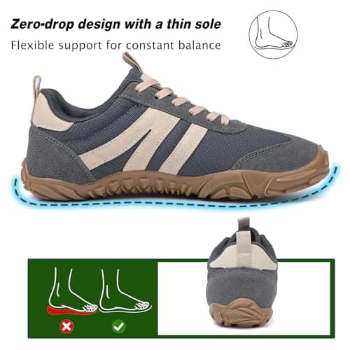 AONETIGER Wide Toe Box Barefoot Shoes Men Women Zero Drop Grey,3UK — view 5