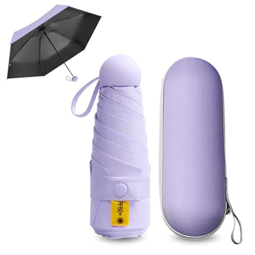 FANSEZQ Sun Umbrella, Mini Travel Umbrella With Case Small Compact Protection Sun Lightweight Tiny Pocket Umbrella (Purple)