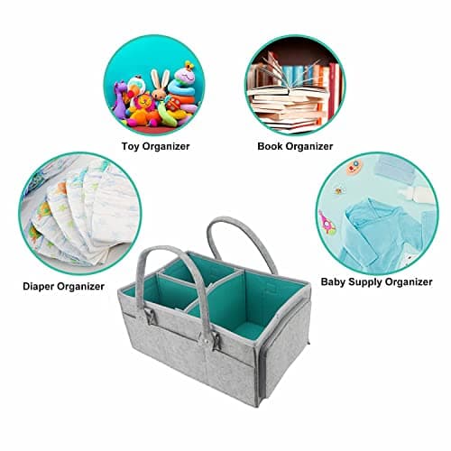 Baby Diaper Caddy Organizer, Foldable Felt Nursery Storage Bag Flexible Compartments Multi Pockets Portable Organiser Bag for Baby Changing Nappy, Wipes, Newborn Shower Toys Bag — view 2