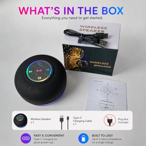 Bluetooth Shower Speaker with LED, Portable Wireless Mini Speaker (Black) — view 3