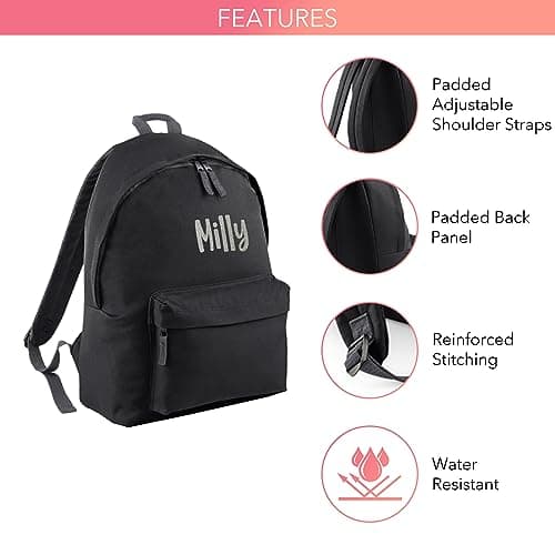 Print Maniacs Personalised School Backpack Large 18L Kids Travel Rucksack Junior Shoulder Collage Rucksack Back To School Girls Boys Lunch Swimming P.E Laptop Book Bag Name (Black) — view 4