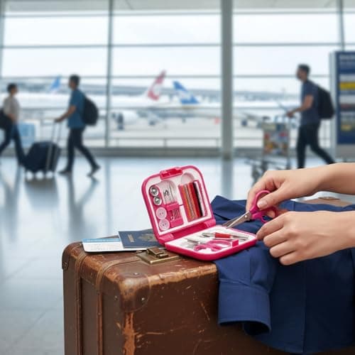 Hopzab Mini Portable Folding Sewing Kit Travel Repair Tool Set Compact Collapsible Needle and Thread Case for Home Beginners Adults Travel Business Trips School Camping Use(Rose Red) — view 4