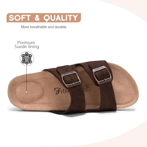 FITORY Women's Flat Sandals, Cork Footbed Slides Suede Brown Size 6 — view 5