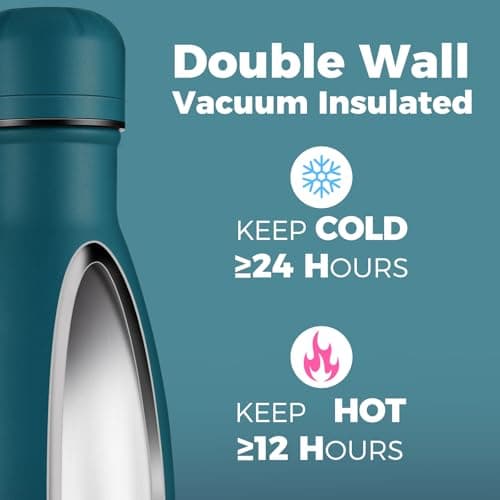 Volhoply 500ml Insulated Stainless Steel Water Bottle, Double Wall Vacuum Flask, Keeps Cold 24h & Hot 12h, Available in Packs of 1 or 4（Dark Night,1 Pack） — view 3