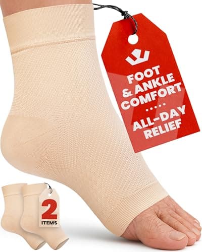 KEMFORD Ankle Support Compression Sleeve – Plantar Fasciitis & Achilles Tendonitis Relief Stockings for Foot Pain & Swelling – 1 Pair, Beige, L