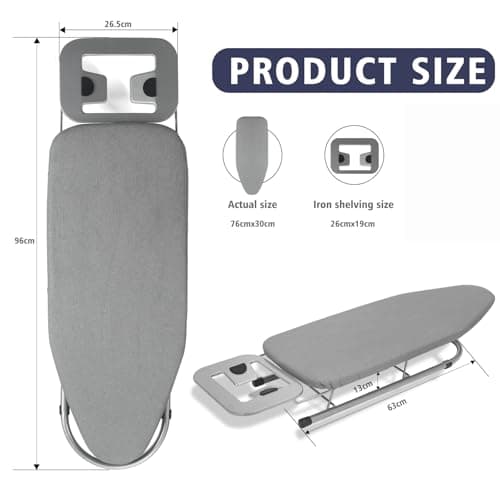 Rainberg Table top Ironing Board, Small-Foldable Design, Non-Slip Folding Legs, 100% Cotton Cover with Foam Layer, Steam Iron Rest, Lightweight, Space Limited Places, 76 x 30cm — view 2