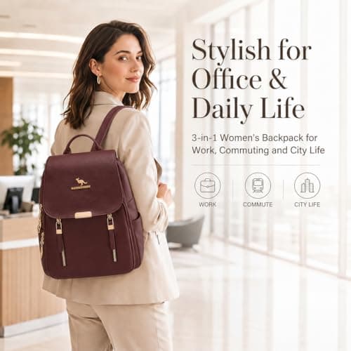 Drawelry Laptop Backpack for Women, Waterproof Large Bag with 4 Compartments and 8 Zip Pockets, Multifunctional Storage Casual Rucksack with Sturdy Handle, Chic Daypack for Travel, Work (Burgundy) — view 2
