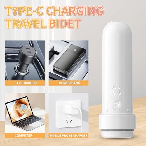 Rechargeable Portable Travel Bidet 180ML, IPX7 Waterproof Electric Bidet Sprayer with 3 Spraying Modes for Personal Hygiene Cleaning, Soothing Postnatal Care, Perineal & Hemorrhoid Treatment — view 3