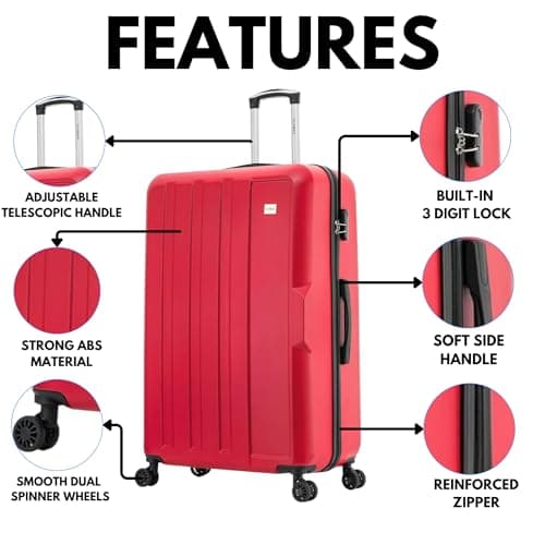 FLYMAX XL 32" Extra Large Suitcase 4 Wheel Lightweight Luggage Hard Shell Check in Hold Travel ABS 143 Litre Capacity Travel Case with 3 Digit Combination Lock + Telescopic Handle Red — view 3