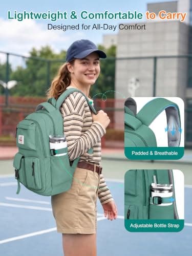 FIORETTO Lightweight School Backpack Womens, Cute School Bag for Teenager Girls, 15.6 Laptop Rucksack Backpack for School Casual Daypacks Travel Backpack for College Work Dark Green 25L — view 5