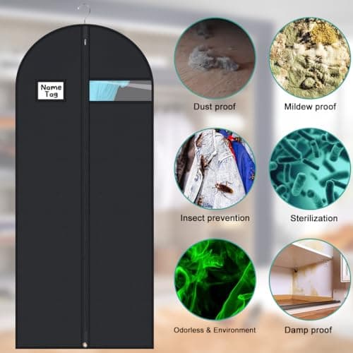 4 Pack Garment Bags Dustproof Garment Covers with Clear Window and Pocket Foldable Clothes Covers with Zip Waterproof Hanging Storage Bags for Suits Shirts Dresses Coats (60X152CM) — view 6