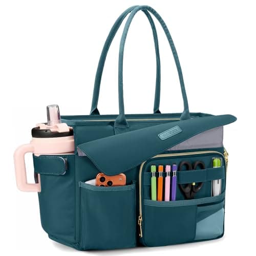 RAINSMORE Teacher Tote Bag for Women with Lunch Compartment Large 15.6 Inch Laptop Bag Nurse Bag with Insulated Section Water-Resistant Work Handbag for Office, College, Travel, Green