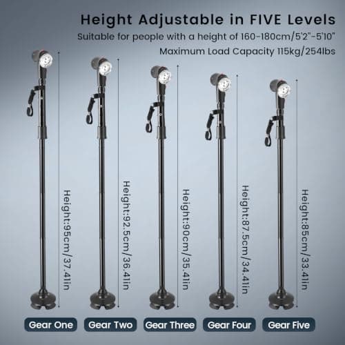Adjustable Walking Stick with LED Light, Alarm, Dual Handle and Quad Base — view 6