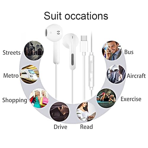 USB C Headphones wired for Samsung Galaxy iPhone 17 16 USBC Earphones wired — view 6