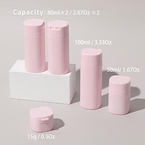 AruMinna 5Pcs Travel Bottles Set, TSA Approved Refillable Toiletry Dispenser Bottles, Leak Proof Travel Cream Containers with Matte Finish, for Shampoo Lotion Skincare (Light Grey) — view 5