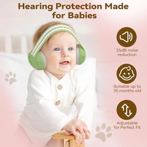 SHOCHX Baby Ear Defender for Babies and Toddlers up to 36 Months, Noise Reduction Earmuffs, Comfortable Infant Headphones for Improves Sleep, Baby Travel Essentials for Airplane/Sleep (Green) — view 2