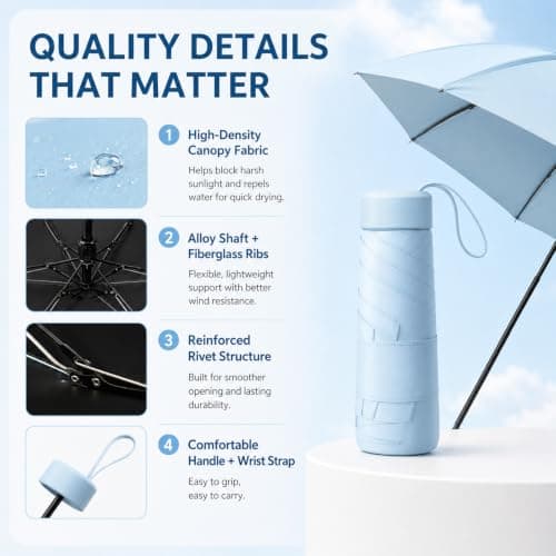 Ultra-Light Compact Umbrella for All-Weather Protection，Maroon — view 5