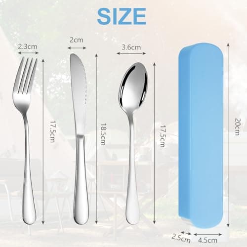 HOTUT Travel Cutlery Set, 3 PCS Cutlery Set with Portable Pouch Case, Reusable, Stainless Steel Flatware, Portable Utensils for Outdoor Travel Picnic Office School Lunch Box - Blue — view 2