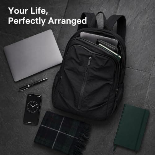 DINSAGE Backpack Black School Bag for Boy Girl, Foldable Rucksack, Lightweight Large Capacity Black School Bag, Casual Travel Daypack for School, Hiking, Sports, Teens, Students — view 4