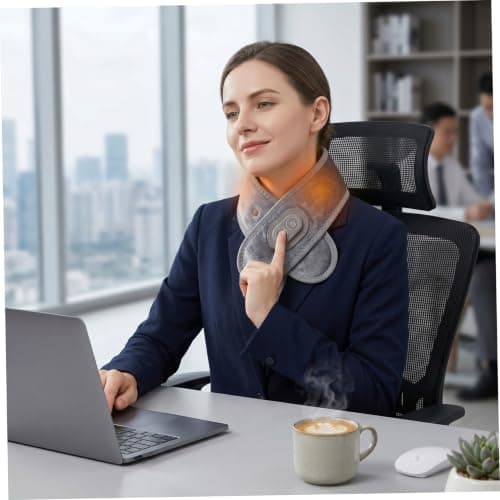 Heated Neck Wrap, USB Powered Electric Massager with 3 Temperatures, Wireless Neck Warmer - for Muscle Relaxation Shoulders Home Office Travel Winter, Gray — view 3