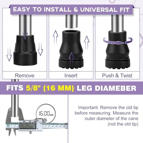supregear Rubber Ferrules for Walking Sticks (4-Pack), 16mm Non-Slip Replacement Cane Tip for Standard Walking Stick Folding Cane Crutch Accessory, End Caps Stoppers Tips — view 2