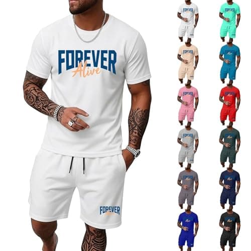 Mens T Shirts and Shorts Set 2 Pieces Suit Activewear Co Ord Shorts Set Summer Casual Gym Running Sport Outfits Sweatshirt Streetwear Co ord for Travel Jogging Gym Home Lounge Wear #001 Mint Green,M — view 2