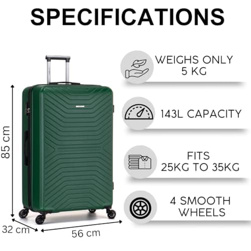 FLYMAX XL 32" Extra Large Suitcase 4 Wheel Lightweight Luggage Hard Shell Check in Hold Travel ABS 143 Litre Capacity Travel Case with 3 Digit Combination Lock + Telescopic Handle — view 3